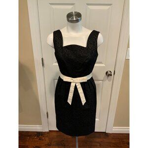 Milly Black Floral Jacquard W/ White Bow, Fit & Flare Dress, Size 4
